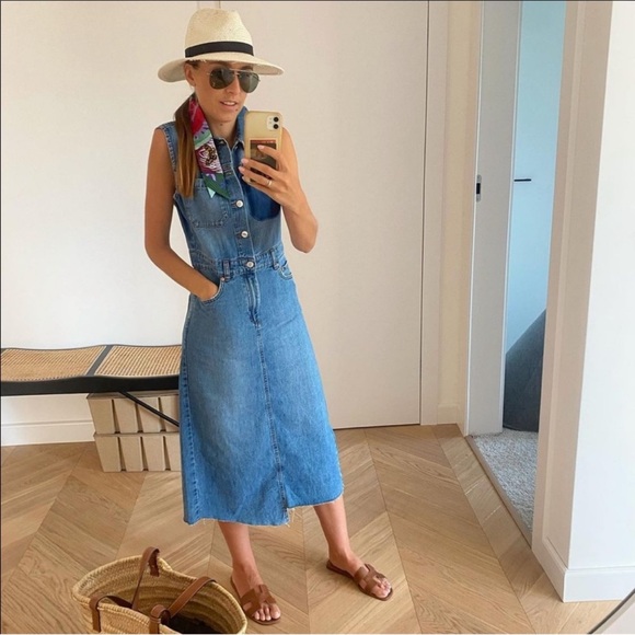 Zara Dresses & Skirts - Zara Danielle Denim Asymmetrical Sleeveless Cotton Midi Dress Medium